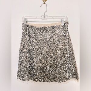 Zara Woman, Sequin/embroidered, Knee-length petite skirt, silver pewtergray.